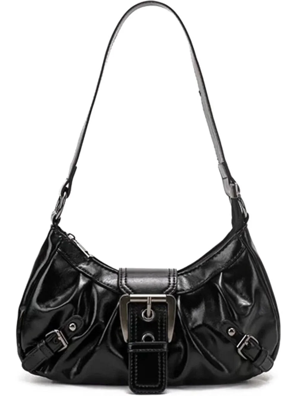 Trendy Y2K Leather Hobo Purse, Buckle Clutch Bag for Women, Stylish Shoulder